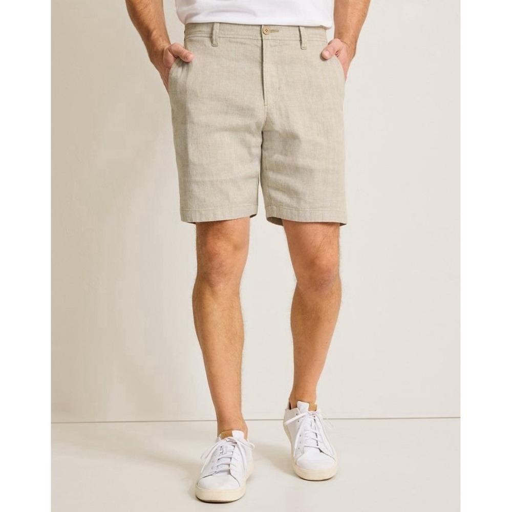 Tommy Bahama Men's Beach Coast Linen-Blend Flat-Front Stone Khaki Shorts 44X10